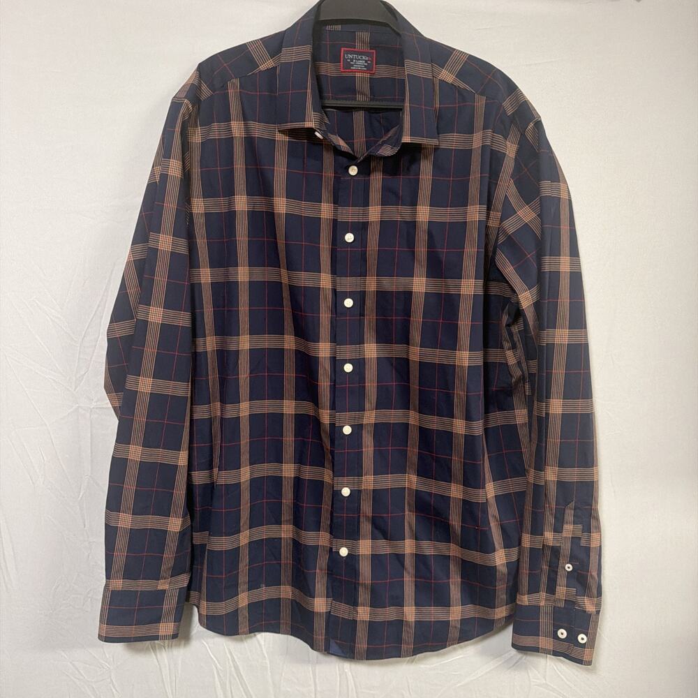 UNTUCKit Mens XL Tall Plaid Button Down Shirt Wrinkle Free 100% Cotton